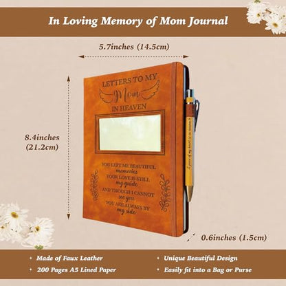 Mom Grieving Gift, Sympathy Condolence Remembrance Memorial Gifts | Letters To My Mom In Heaven Faux Leather Journal with Window Cover 200 Pages A5 Lined for Family Friend Who Loss of Mother - style: Mom