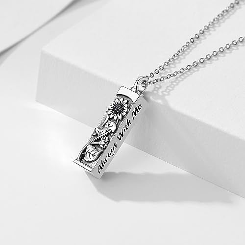 Sterling Silver Flower Tree Life Cremation Urn Necklace for Women - color: Bar *Sunfl. Sty1