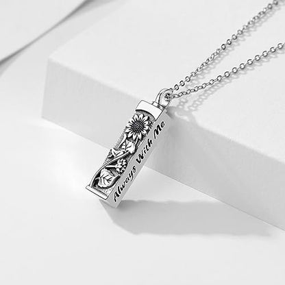 Sterling Silver Flower Tree Life Cremation Urn Necklace for Women - color: Bar *Sunfl. Sty1