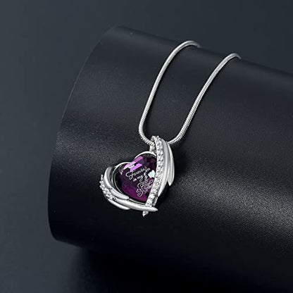 Heart Crystal Cremation Urn Necklace for Ashes, Stainless Steel Cremation Jewelry for Ashes Memorial Pendant Ashes Urn Necklace with Engraving and Filling Kit - color: Purple Crystal