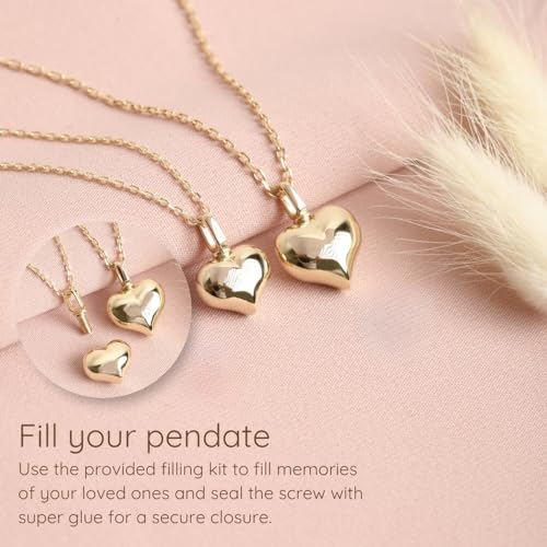 Solid Gold Puffy Heart Pendant 14K or 18K Cremation Jewelry for Ashes Holder Memorial Urn Necklace, Human Ashes Women (14k L, Just