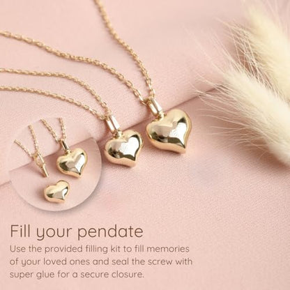 Solid Gold Puffy Heart Pendant 14K or 18K Cremation Jewelry for Ashes Holder Memorial Urn Necklace, Human Ashes Women (14k L, Just