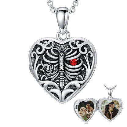 Personalized Heart Locket Necklace That Holds Pictures 925 Sterling Silver Custom Photo Lockets Necklaces Jewelry Gifts for Family Women Lover - color: Rib Heart, style: Locket Only