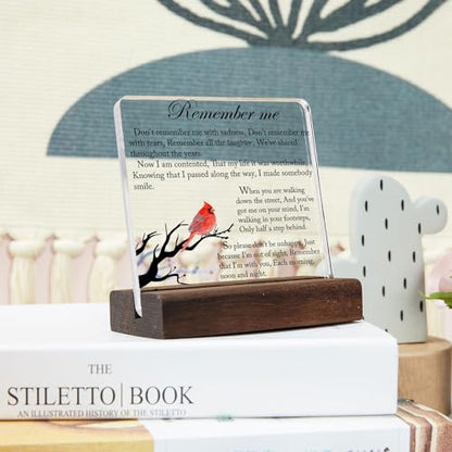 Sympathy Gifts, Cardinal Sympathy Gift, Memorial Gifts for Loss of Loved One Condolence Grief Bereavement Present in Memory of Mother Father Husband Wife - Clear Plaque Sign With Wooden Stand - color: Colour02