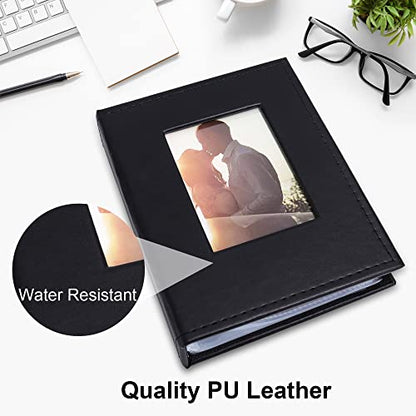 Vienrose Small Photo Album 4x6 Holds 52 Photos, 2 Pack Mini Leather Photo Album with Cover Window, Acid-Free Baby Picture Album for Wedding, Family, Travel & Gift Keepsake, Black - color: Black, size: 26 Pockets