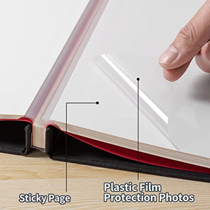 Large Photo Album Self Adhesive for 4x6 5x7 8x10 Pictures Magnetic Scrapbook Album 20 Sheets / 40 Pages Linen Cover DIY Photo Album with A Metallic Pen and and Plastic Board(Black) - color: Black, size: 11"x10.8" 40 Pages