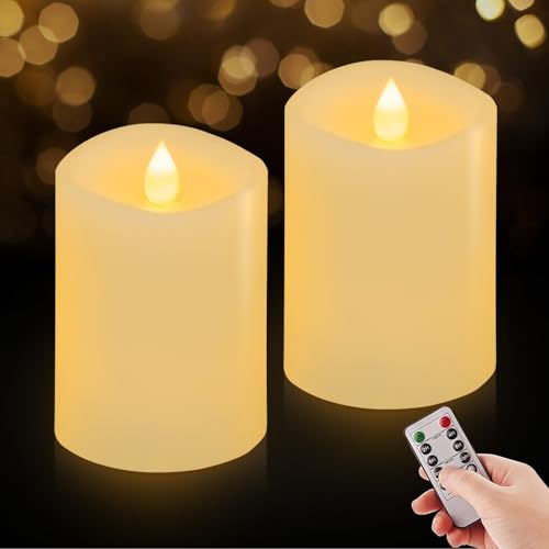 3x4 Flickering Flameless Candles Set of 2, 2AA Battery Life 600 Hours Battery Candles Flickering with Timer,4 inch Flameless Candles with Remote for Indoor/Outdoor, White - color: White, size: 3"x4" - 2 Pack