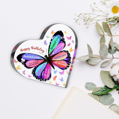 Butterfly Acrylic Birthday Gift, Keepsake for Women, Men, Friends, Sister, Bestie, Coworker - Table, Desk Sign for Home - style: Happy Birthday