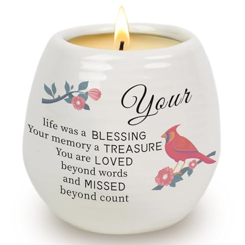 Sympathy Gifts for Loss of Loved One - Cardinal Memorial Candle, 18OZ Lavender Candles in Ceramic Jar, Sympathy/Bereavement/Condolence/Memorial Gifts for Loss of Mother Father Friend