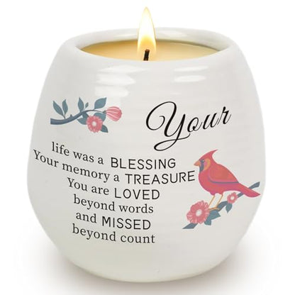 Sympathy Gifts for Loss of Loved One - Cardinal Memorial Candle, 18OZ Lavender Candles in Ceramic Jar, Sympathy/Bereavement/Condolence/Memorial Gifts for Loss of Mother Father Friend