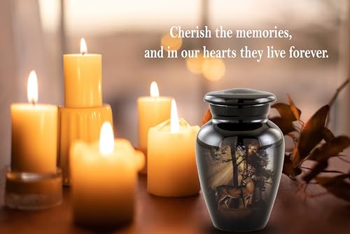 Gone Hunting Deer Keepsake Urn with Sunrays – Majestic Buck Mini Memorial Urn for Human Ashes – Handcrafted Sharing Token Funeral Urn with Velvet Bag & Funnel (Keepsake) - size: Keepsake