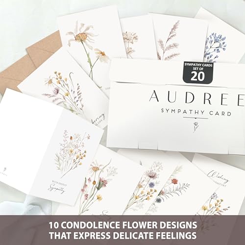20 Pcs Sympathy Cards with Envelopes and Thoughtful Messages (4"x6") - Wildflowers Watercolor Condolences Cards - Bereavement Cards Set with Envelopes and Matching Stickers - Sympathy Cards Bulk | Thoughtful Messages, Wildflowers Watercolor Condolences &