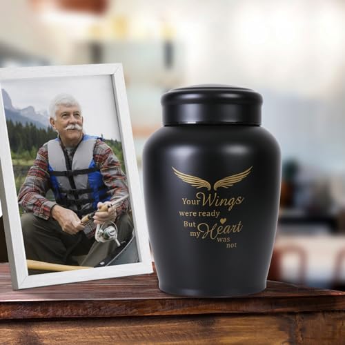 Large Cremation Urns for Ashes Adult Male Female | Black Angel Decorative Burial Urns for Women and Men, Funeral Memorial Urn (Holds Up to 180 LBS) - size: Large