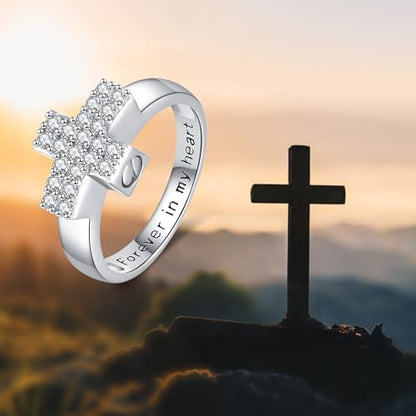 Urn Ring for Ashes Sterling Silver Urn Ring Keepsake Memorial Jewelry Gifts for Women - color: cross