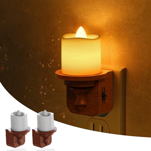 L LOHAS LED Night Light, 2 Pack Amber Flameless Candle Night Light Plug in - color: Walnut-Amber