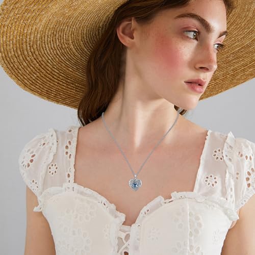 Locket Necklace for Women 925 Sterling Silver Celtic Locket Pendant Necklace Moonstone/Turquoise/Black Agate Heart Shaped Locket Necklace Jewelry Gifts for Women - style: Filigree with Swarovski Crystal