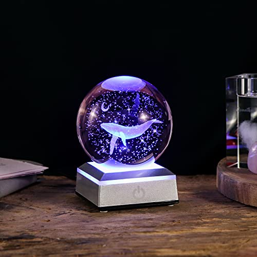 3D Engraved Whale Crystal Ball Whale Gifts, with Silver LED Base 3.15'' - color: Whale