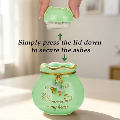 SOITIS Small Pet Urns for Cats Dog 3.54” Cat Urns for Ashes Ceramic Pet Urn - color: Cyan Paw
