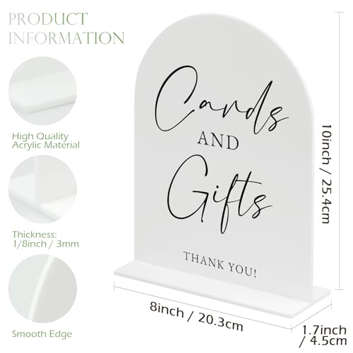 White Arch Acrylic Wedding Sign- 8"x10" Cards and Gifts Sign and Base,1/8" Thick | Modern Calligraphy Arched Acrylic Table Sign for Wedding & Event Party (Cards and Gifts, 8"x10") - color: Cards and Gifts, size: 8"x10"