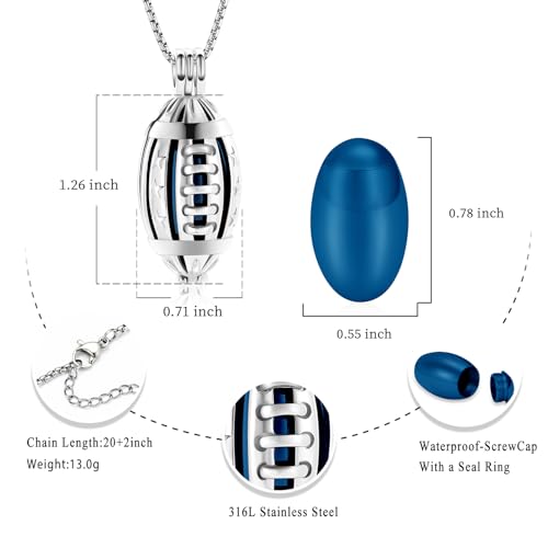 Oinsi American Football Cremation Locket Necklace For Ashes Of Loved Ones Stainless Steel Memorial Urn Jewelry Women Men Keepsake Fashion Necklace - color: A-Customize