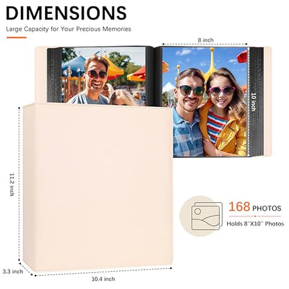 Aevdor 8x10 Photo Album, 168 Photos, Leather Cover, Beige | Large Capacity, Side-Loading Clear Pockets, Vertical 8x10 Layout, Black Inner Pages, Wedding, Travel, Baby & Family Memories - color: Beige