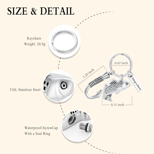 Oinsi Fishing Hook Urn Necklace for Ashes Fish Cremation Jewelry Memorial Ashes Keepsake Stainless Steel Urn Keychain for Men-Silver