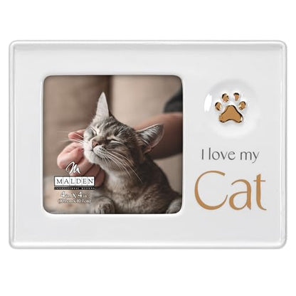 Malden International Designs 4x4 I love my Cat Ceramic Photo Frame White Charcoal Gray Metallic Gold