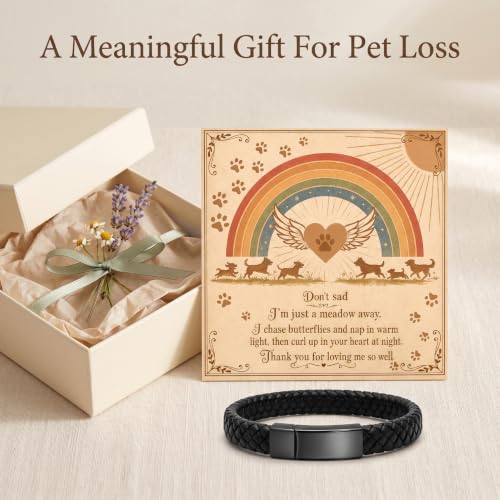 Pet Memorial Gifts for Dogs, Cremation Bracelet for Ashes with Rainbow Bridge Card, Dog Loss Sympathy Keepsake, In Memory of Dog Remembrance Bracelet for Men Women
