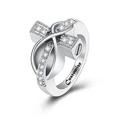 memorial jewelry Diamond Cross Ring Hold Loved Ones Ashes Cremation Urn Ring for Women Man Finger Ring - color: Customize