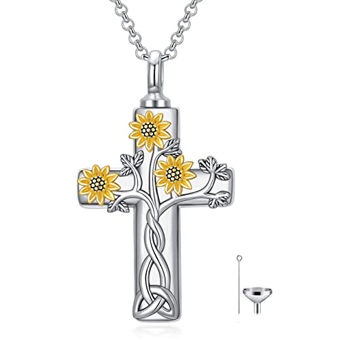 Cross Urn Necklace for Ashes 925 Sterling Silver Cremation Jewelry with Funnel Filler Kit Ashes Necklace for Human Women Girl Pets - color: G_Life of Tree Urn Necklace, style: Non-personalized