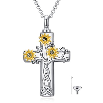 Cross Urn Necklace for Ashes 925 Sterling Silver Cremation Jewelry with Funnel Filler Kit Ashes Necklace for Human Women Girl Pets - color: G_Life of Tree Urn Necklace, style: Non-personalized