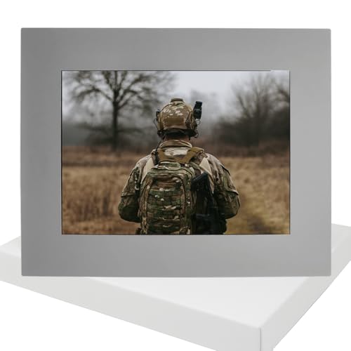 CustomGiftsNow In Loving Memory, Personalized Miltary Service Member, Custom Text Engraved Anodized Aluminum Hanging/Tabletop Personalized Landscape Group Family 4x6 Photo Grey Picture Frame