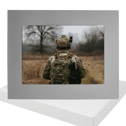 CustomGiftsNow In Loving Memory, Personalized Miltary Service Member, Custom Text Engraved Anodized Aluminum Hanging/Tabletop Personalized Landscape Group Family 4x6 Photo Grey Picture Frame