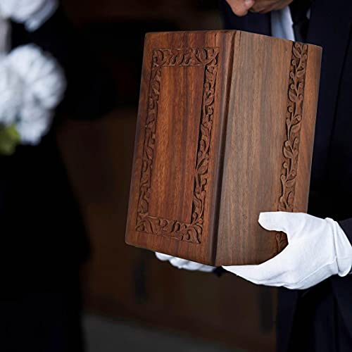 SOULURNS Border Engraved Wooden Urn for Human Ashes - Large Rosewood Cremation Urn for Adult Male or Female - Fits up to 200 lbs - Includes Premium Velvet Bag - size: Fits 200 Lbs
