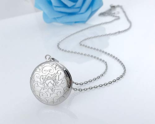 YOUFENG Round Locket Necklace thar Holds Pictures Floral Pattern Circle Shape Lockets - color: Floral