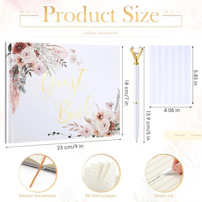 Wedding Guest Book with Pen and Table Sign, 7x9 Inch Photo Guestbook with 88 Lined Pages, Personalized Guestbook Photo Album Sign in Book for Reception Bridal Shower Wedding Birthday Party(Rose) - style: Rose
