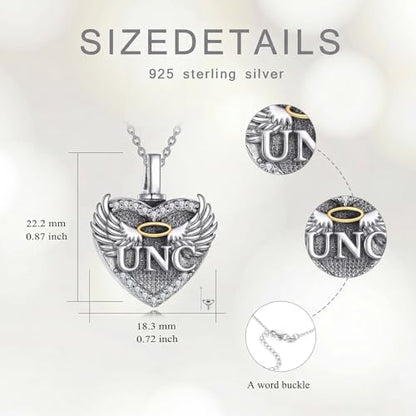 Family Members Urn Necklace for Ashes 925 Sterling Silver Angel Wings Heart Cremation Memorial Keepsake Pendant Jewelry for Loved One's Ashes, with 18" + 2" Stainless Steel Chain - style: Heart-Uncle