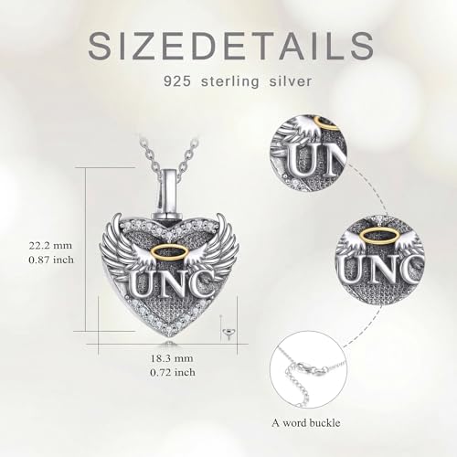 Family Members Urn Necklace for Ashes 925 Sterling Silver Angel Wings Heart Cremation Memorial Keepsake Pendant Jewelry for Loved One's Ashes, with 18" + 2" Stainless Steel Chain - style: Heart-Uncle
