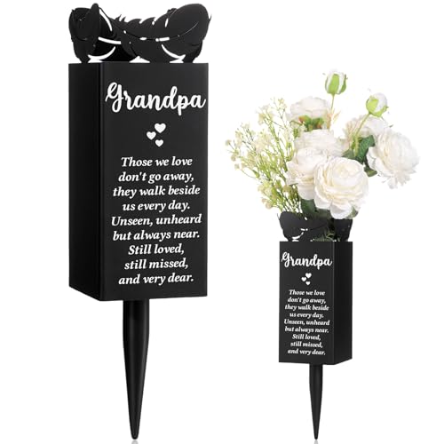 Geosar Grandpa Memorial Stake Grave Decoration Feather Cemetery Marker | Grandfather Graveside Flower Holder, Remembrance for Loss Loved Ones, Outdoor Burial Funeral Decor, Durable Marker Plaque - style: Grandpa Feather