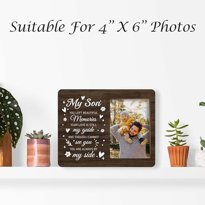 Memorial Pictures Frame, My Son You Left Beautiful Memories Photo Frame, Sympathy Gifts For Loss Of Son, Farmhouse Home Living Room Bedroom Decoration -b30 - style: My Son