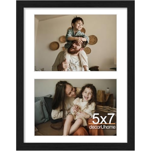 decorUhome 2 5x7 Picture frames Collage Wall Decor with Mat, MD12BK | Black 8.5x11 Engineered Wood Picture frame, Fits Two 5x7 Photos with Mat, 1 Pack - color: Black, size: 8.5x11 (2-5x7)