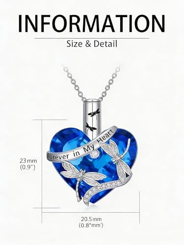 Urn Necklace for Women Sterling Silver Meaningful Memorial Jewelry | Paw Print/Butterfly/Dragonfly/Bird/Dolphin/Mountain/Tree of Life Urn Necklace for Ashes Cremation Keepsake Jewelry for Women - style: Heart-Dragonfly