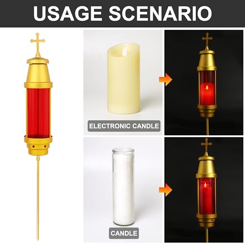 Cemetery Candle Holder, Greek Orthodox Cross Grave Lantern, Red | Anodized aluminum frame, weatherproof red globe, eternal vigil light, memorial & bereavement gift