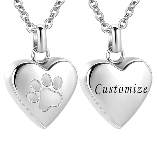 Pet Heart Cremation Jewelry For Ashes For Dog/Cat Paw Stainless Steel Memorial Locket Urn Necklace Paw Print Pet Heart Urn Necklace Memorial Keepsake Jewelry Ashes - color: Customize