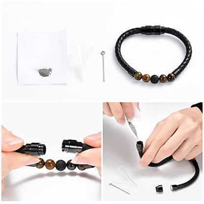 shajwo Cremation Jewelry Lava Stone Urn Bracelet for Ashes for Women Men Chakra Healing Balancing Genuine Leather Memorial Bracelets - color: Black (4 Tiger Eye + 1 Lava Stone)