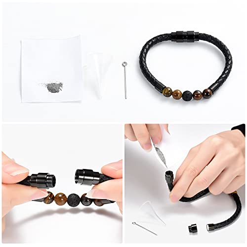 shajwo Cremation Jewelry Lava Stone Urn Bracelet for Ashes for Women Men Chakra Healing Balancing Genuine Leather Memorial Bracelets - color: Black (4 Tiger Eye + 1 Lava Stone)