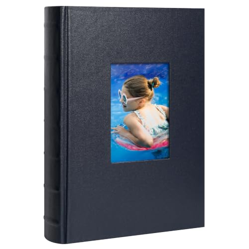 Vienrose Photo Album 4x6 300 Photos PU Leather Cover Blue | Memo Area, Personalized Window, Slip-In Pockets, Acid-Free & PVC-Free, Store Wedding Baby Vacation Memories - color: Blue