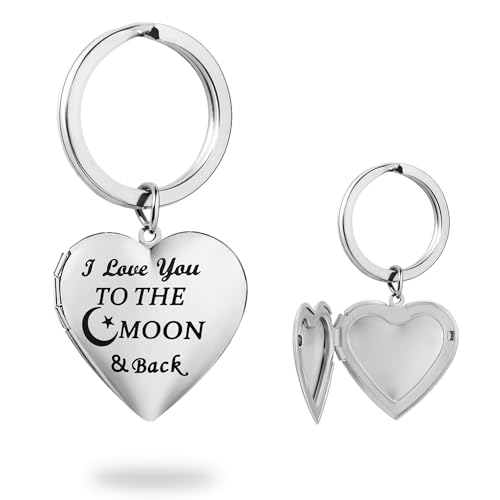 PHOCKSIN Silver Heart Locket Keychains for Women Gold Custom Locket Key Chain Personalized Picture Locket for Birthday Gifts - color: #11 Heart Silver Moon&back, style: Regular(no Customize)