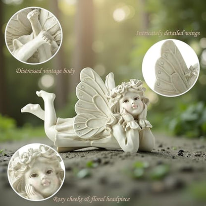 Laying Angel Garden Statue, Resin Fairy Figurine Outdoor Patio Decor | Weather-Resistant Accent For Lawns, Porches, Flower Beds And Garden Gifts - style: Angel Holding Face