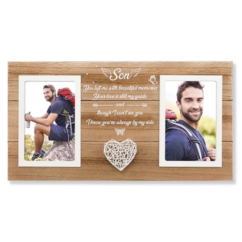 SOUHONEY Memorial Gifts for Loss of Son, Memorial Wooden 4x6 Pictures Frame - color: Memorial Son